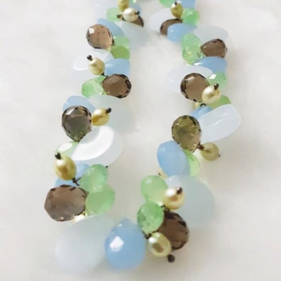 Chalcedony Smoky Peridot Fluorite Pearls Necklace - Picture 8 of 12